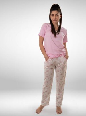 Ženska pidžama sa kratkim rukavima i dugim nogavicama roza, ženske pidžame