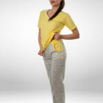 Ženska pidžama sa kratkim rukavima i dugim nogavicama žuta, ženske pidžame
