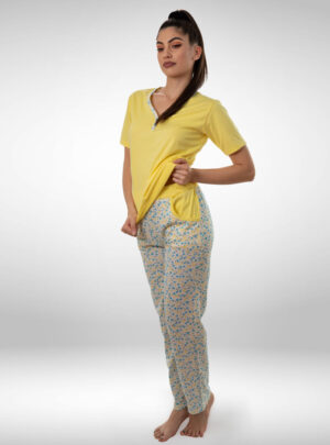 Ženska pidžama sa kratkim rukavima i dugim nogavicama žuta, ženske pidžame