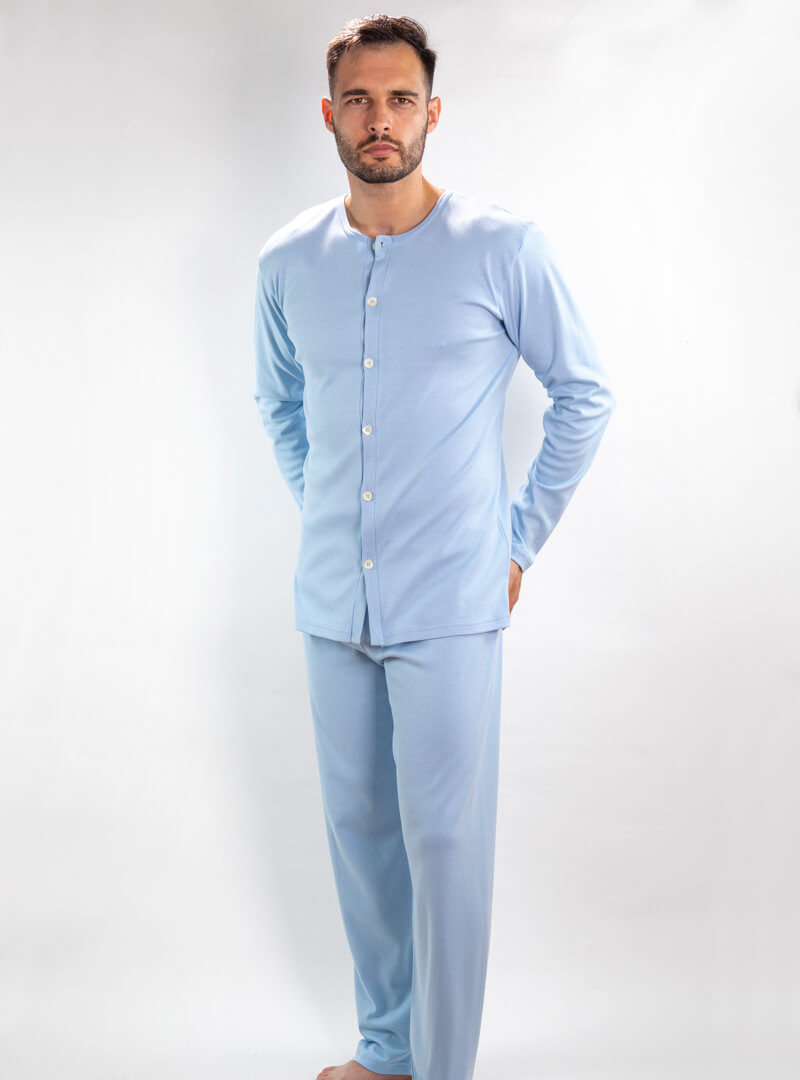 Muška pamučna pidžama na kopčanje svijetlo plava, Muske pidzame online prodaja