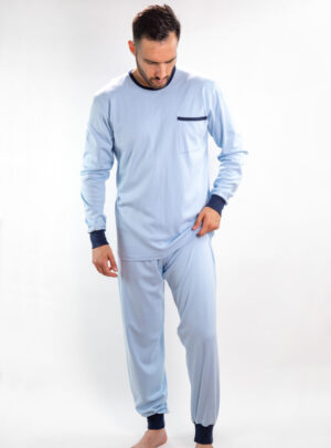 Muška pamučna pidžama svijetlo plava, muške pidžame pamučne